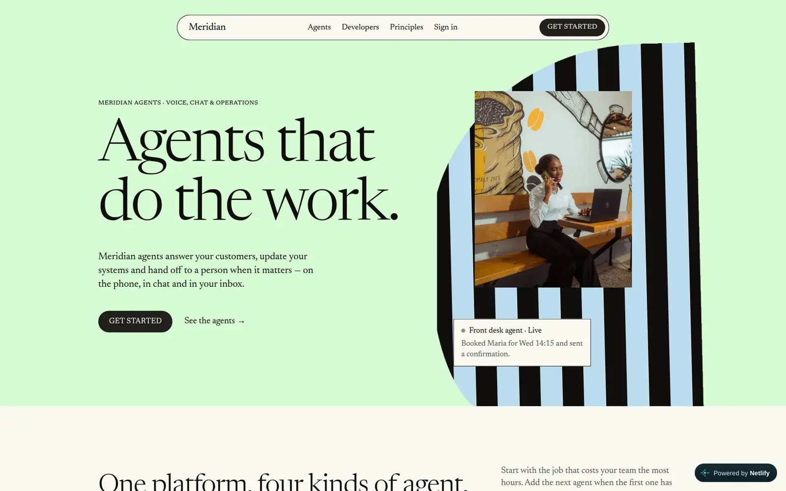 Meridian AI agents platform landing page