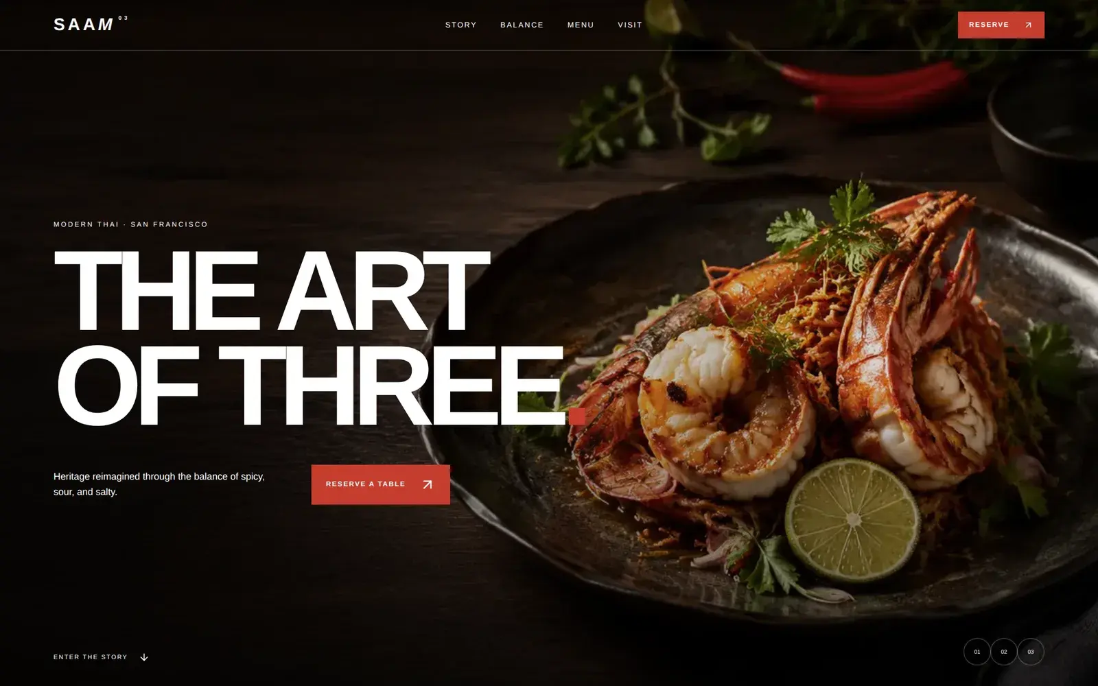 Thai dining concept hero with a seafood dish